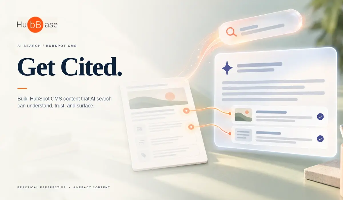 Structured HubSpot CMS content connects to a verified AI search answer panel, illustrating content designed to be cited by AI.