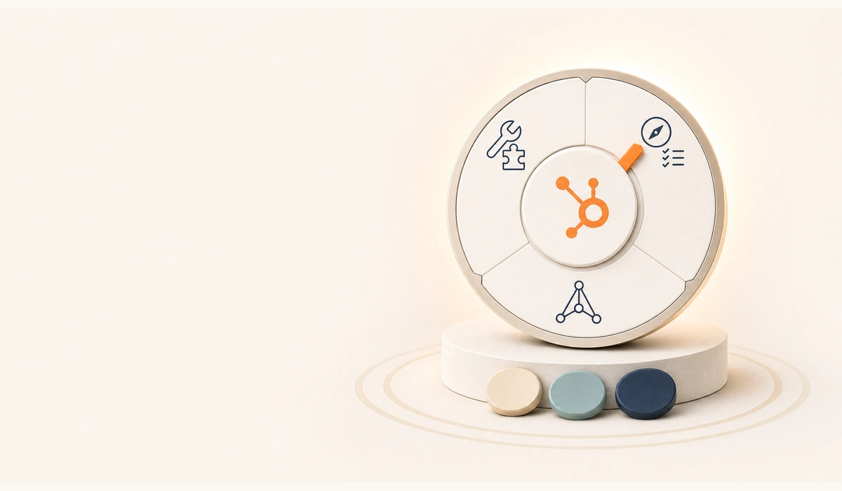 Onboarding choice dial showing three paths: self-guided DIY, direct guided platform, and specialist agency support, with cost-level tokens.
